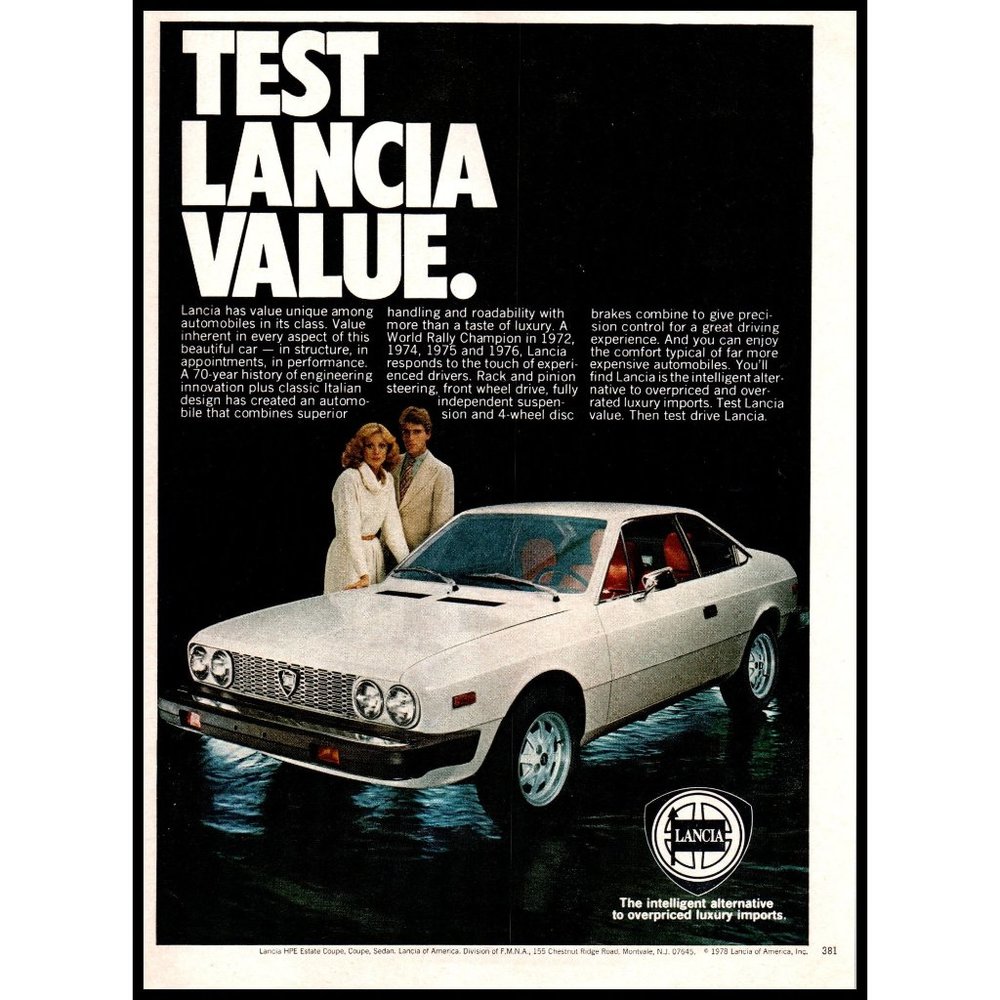 1978 Lancia HPE Estate Coupe Vintage Print Ad Classic Italian Sports Car Photo